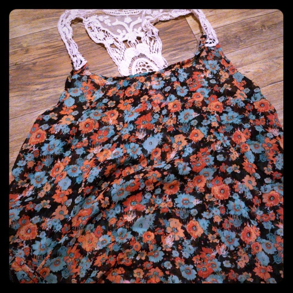 Sheer floral tank top